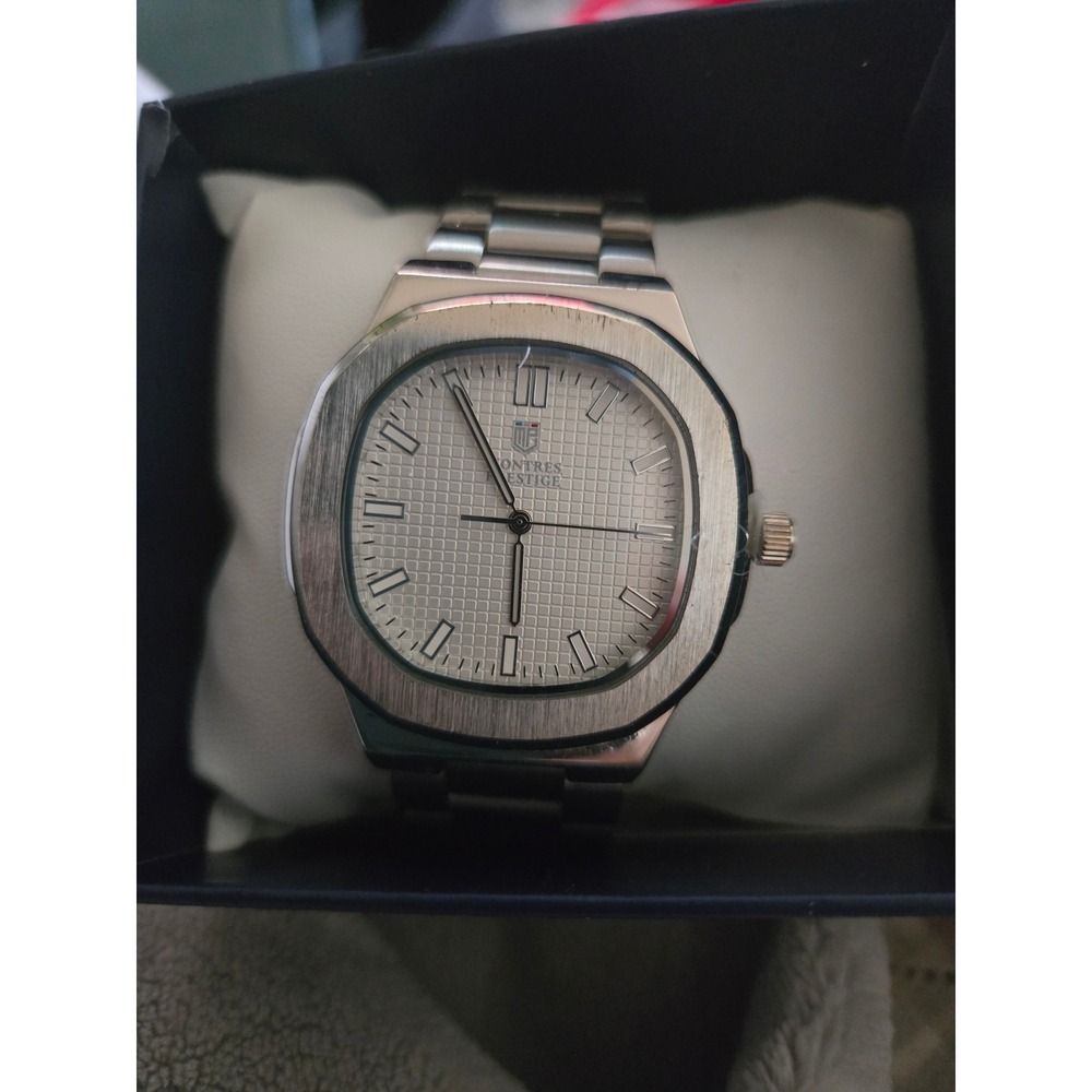 Montres Prestige MPW-0112 Mens Silver Waffle Dial Stainless Steel Watch New